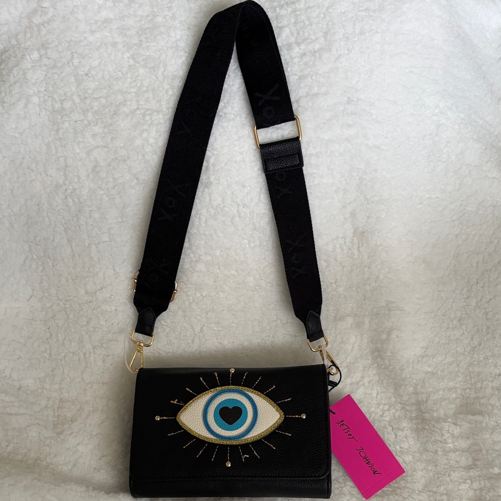Betsey Johnson Black Crossbody Bag with Eye Design